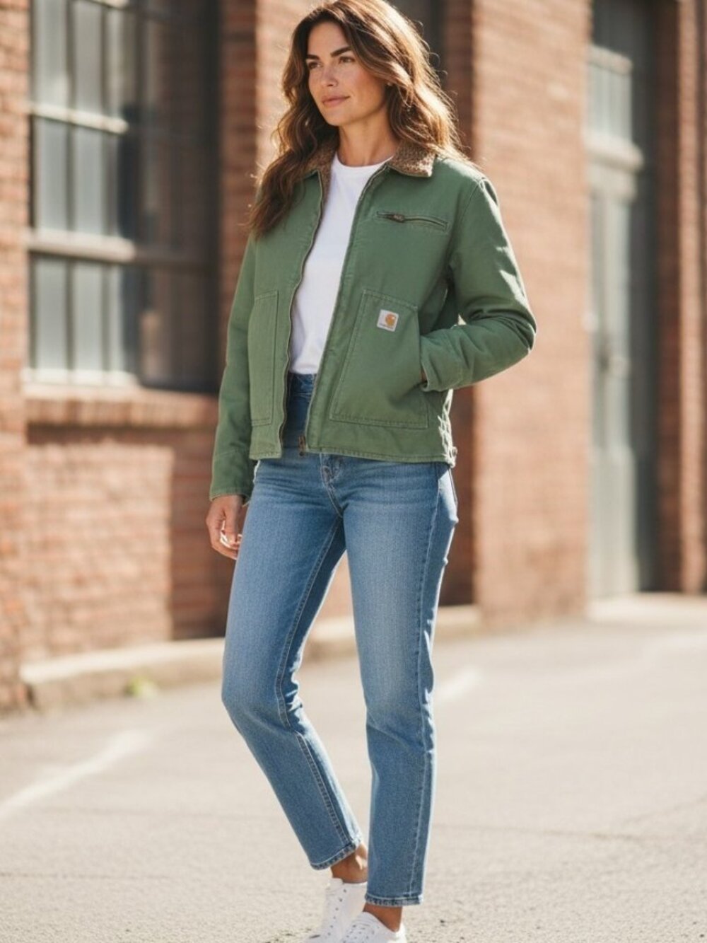 Carhartt WJ022 Women's Small Sherpa Lined Sandstone Canyon Jacket Tea Leaf Green